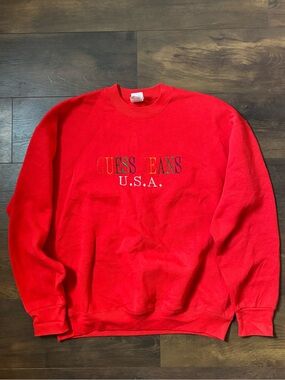Vintage Guess Jeans USA Red Spell Out Crewneck XL